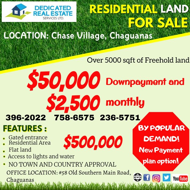 You spoke and we listened! Check out the new payment plan option for this amazing deal in Chaguanas. Call us for more information and to schedule a viewing! Limited plots available.